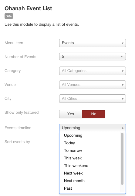 Filter options in Event list module