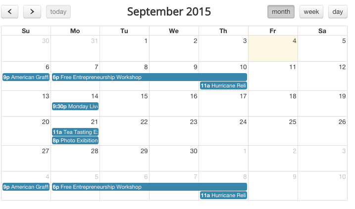 Calendar view of events