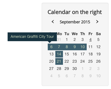 Calendar module with hints expanding to left